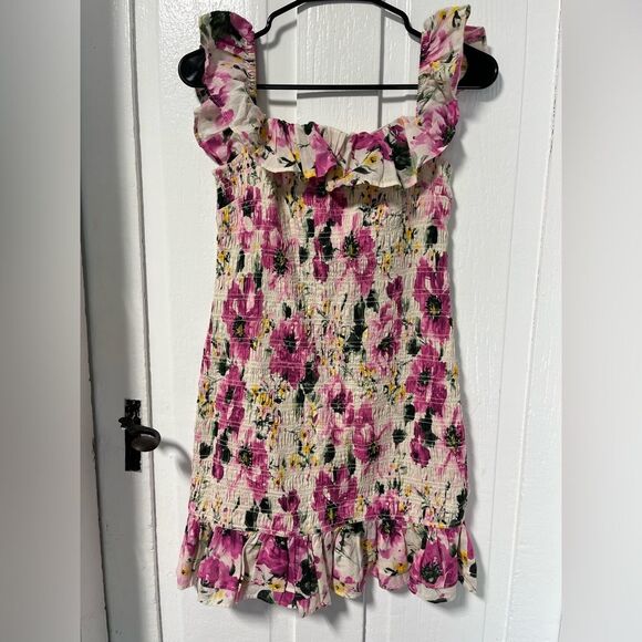 NWT Abercrombie & Fitch Off the shoulder pink floral smocked dress large Petite - Picture 3 of 8